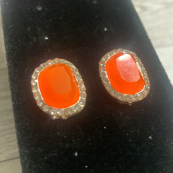 Bright Orange & Crystal earrings - Picture 2 of 5